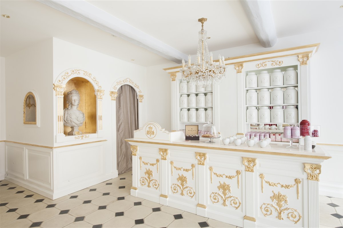 Bright boutique shop interior with product displays